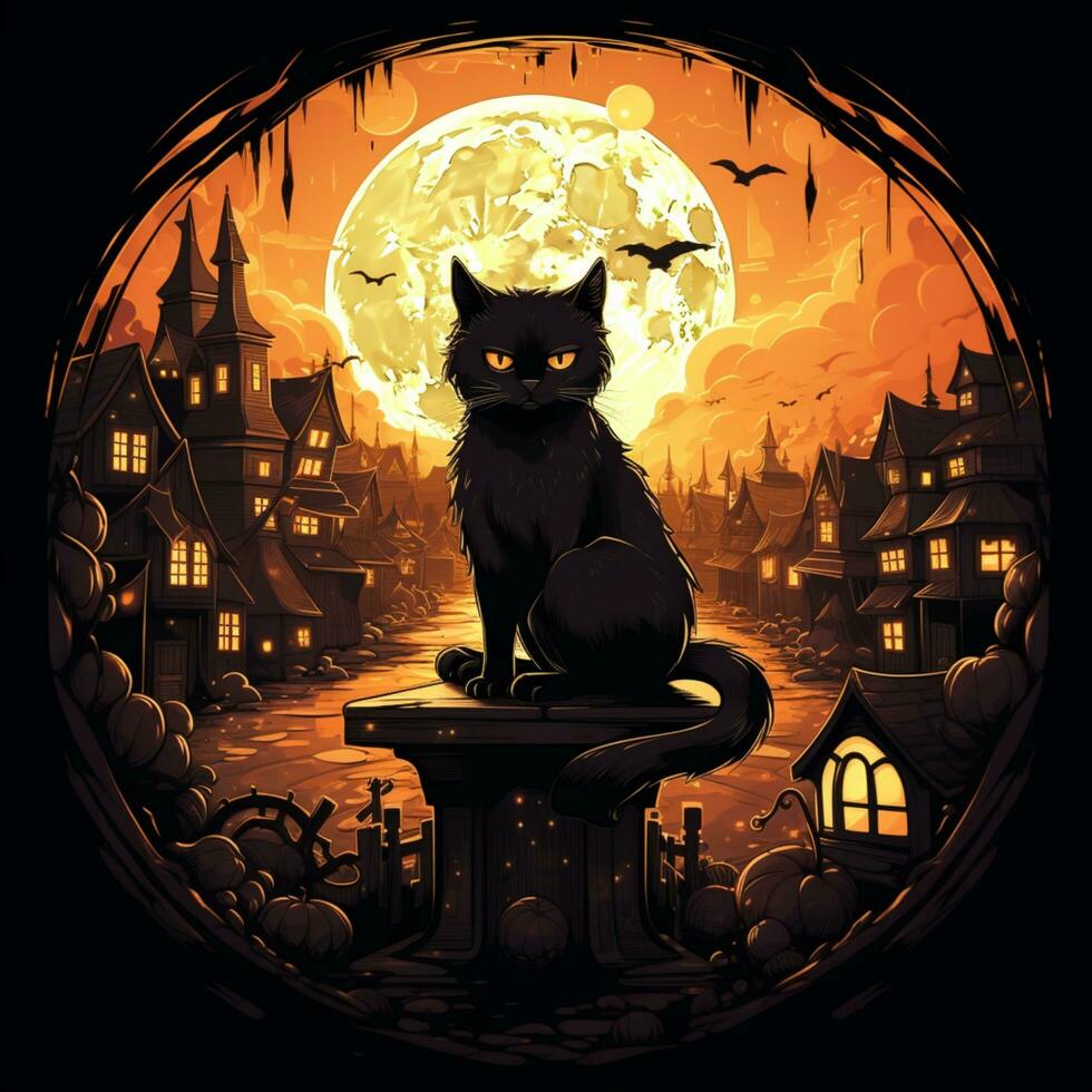 black cat on halloween illustration background photo
