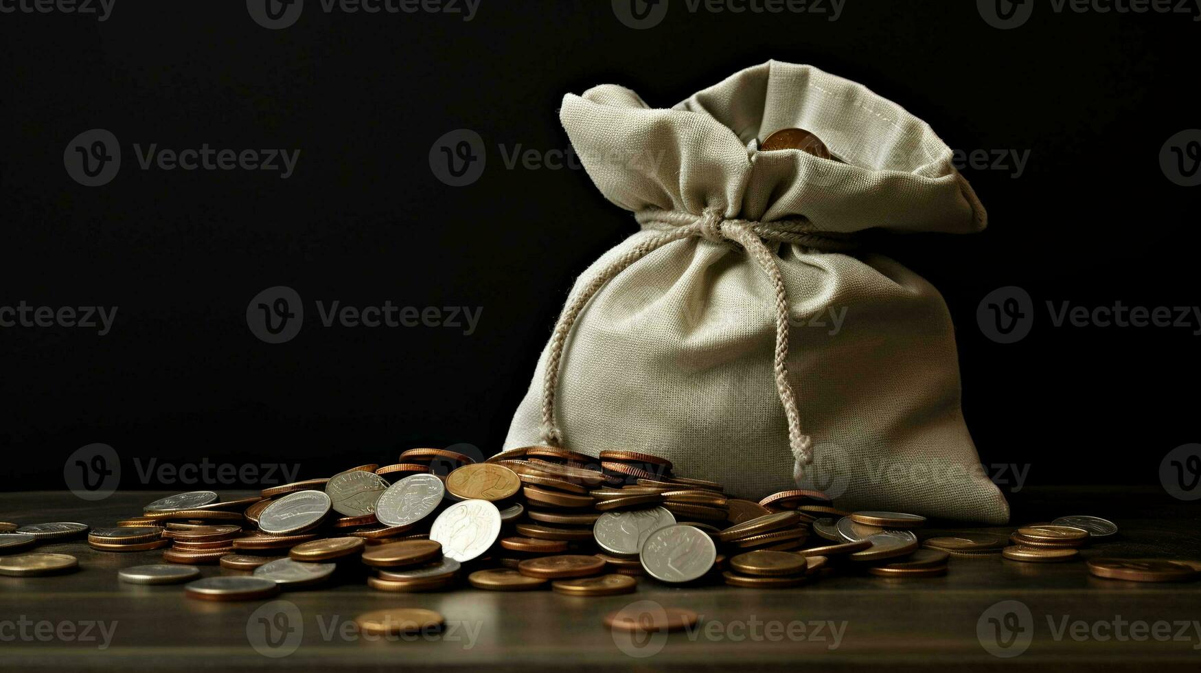 Money, Coins, and Money Bags. Financial Concept Illustrating Wealth and Prosperity photo