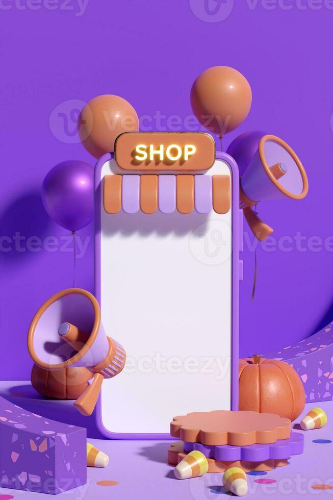 Halloween Vertical Product Display Background. 3D Rendering. photo