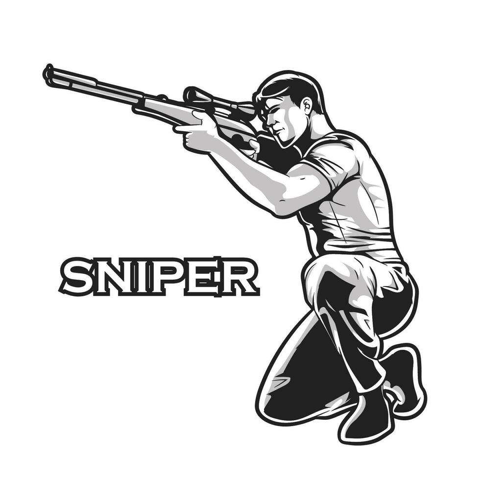 a man is aiming at a target with a gun vector