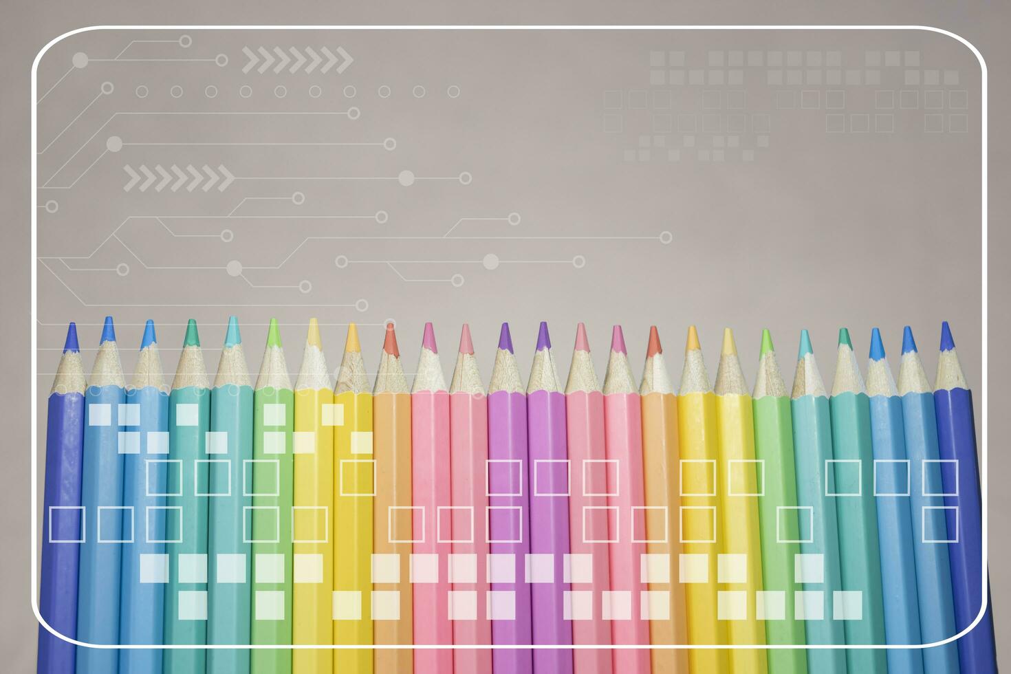 Color pencils with business graphs and charts, Stock market investment trading, Statistic and data, Financial and economy background, Business growth concept. photo