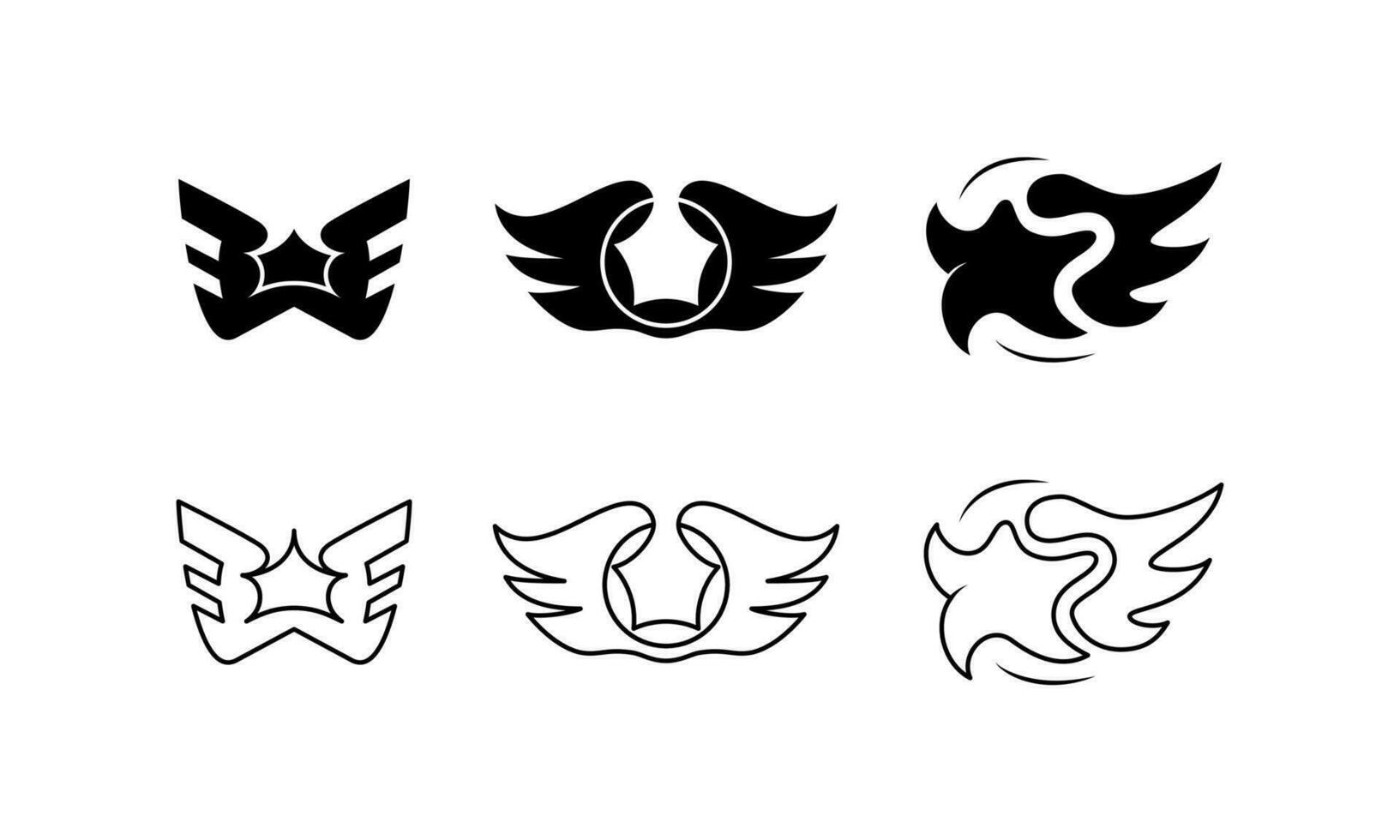 collection of wings star logo concept. line, silhouette, minimal and simple style. used for emblem, logo, icon, symbol, sign or print. editable stroke vector