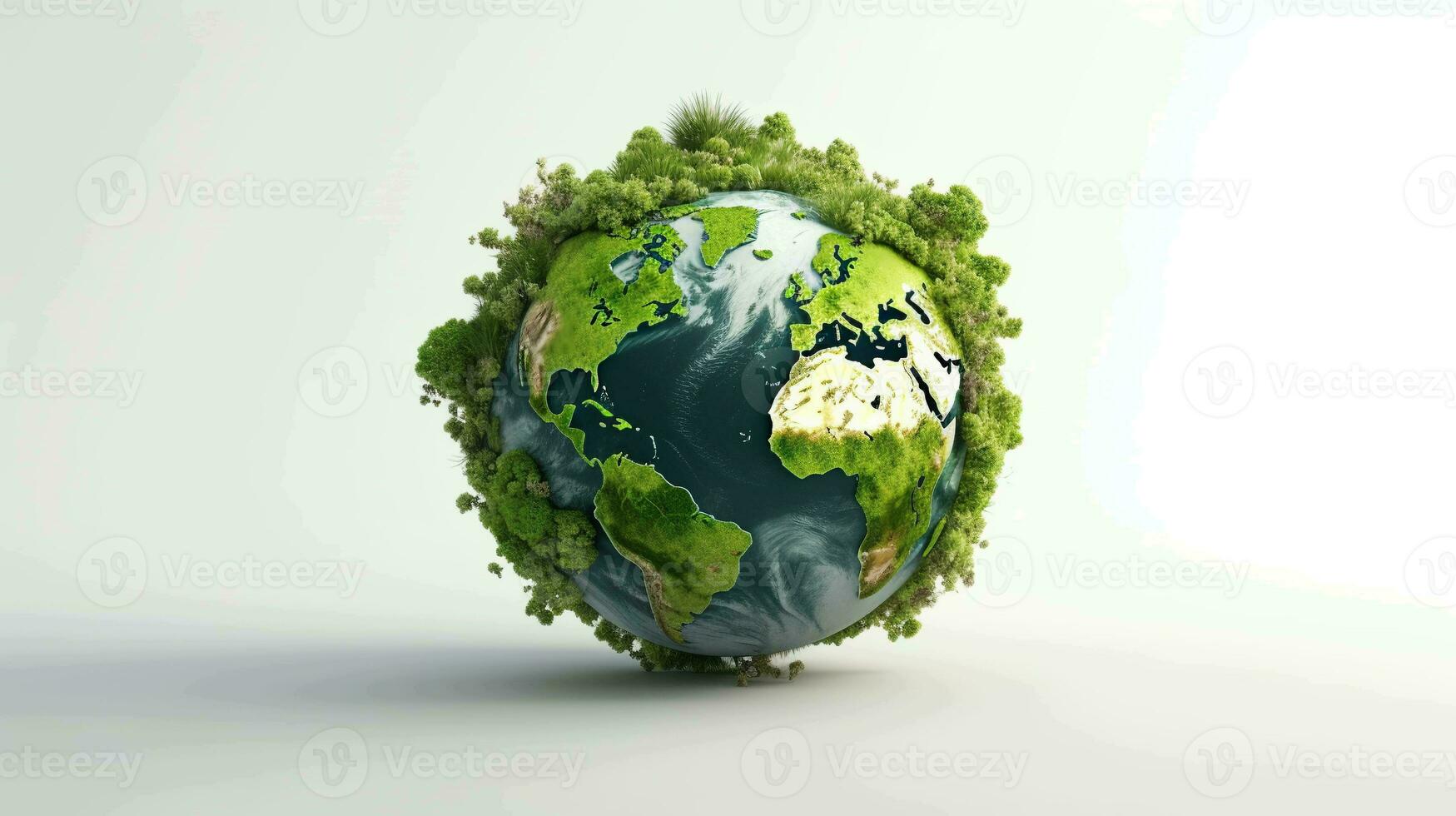 Detailed 3D Earth Render. Green Concept on a Clean White Canvas photo