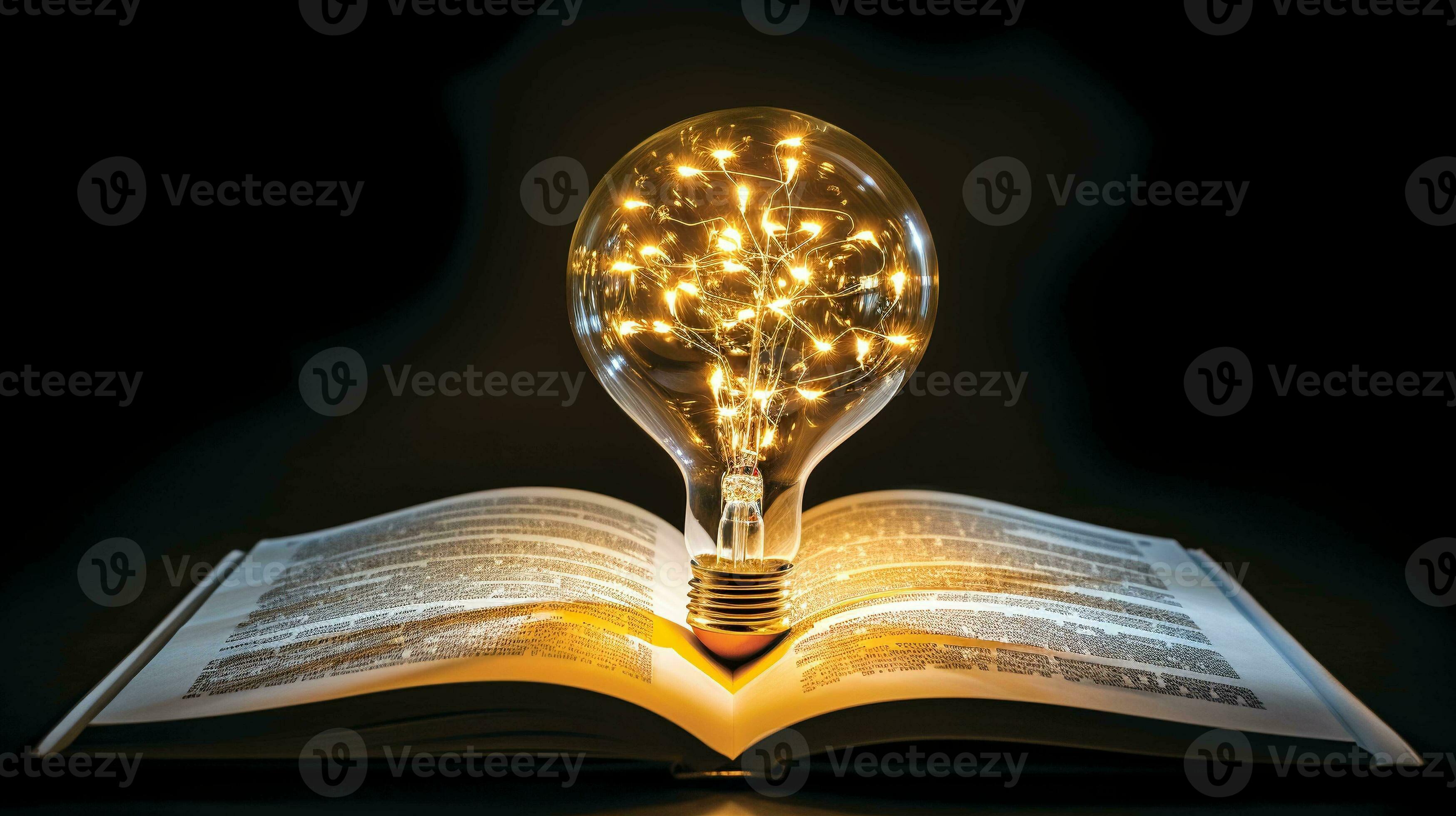 Book gives Ideas. Light bulb on an open book symbolizes inspiration