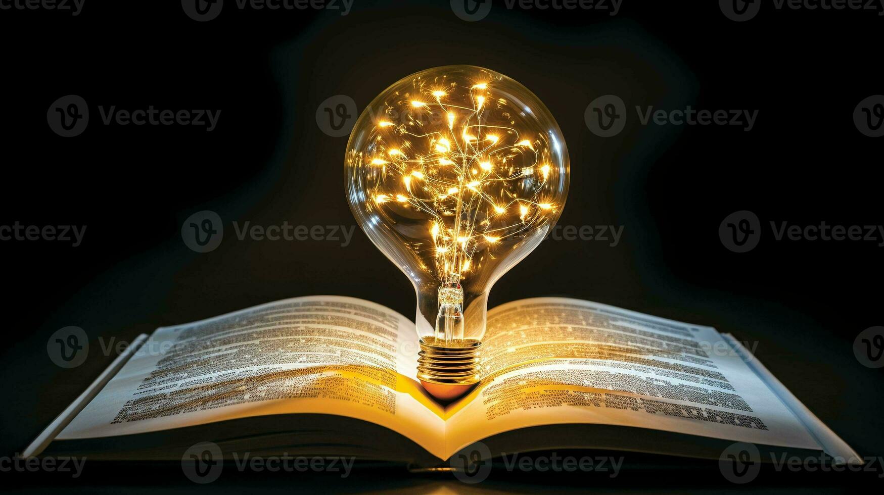 Book gives Ideas. Light bulb on an open book symbolizes inspiration. Ideal for creative concepts photo