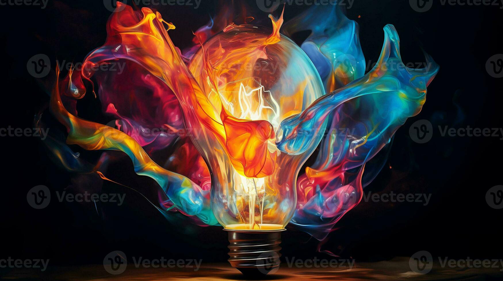 Vibrant explosion. Bursting light bulb creates a colorful masterpiece. Perfect for creative concepts photo