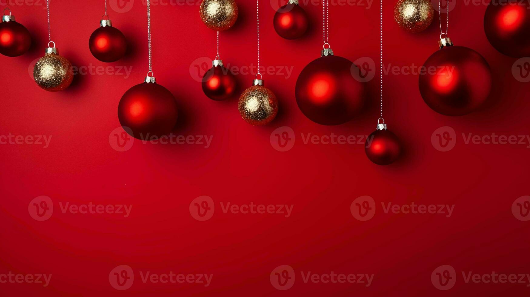 Flat Lay Realistic Christmas Decorations on Minimalist Background. Festive Holiday Arrangement photo