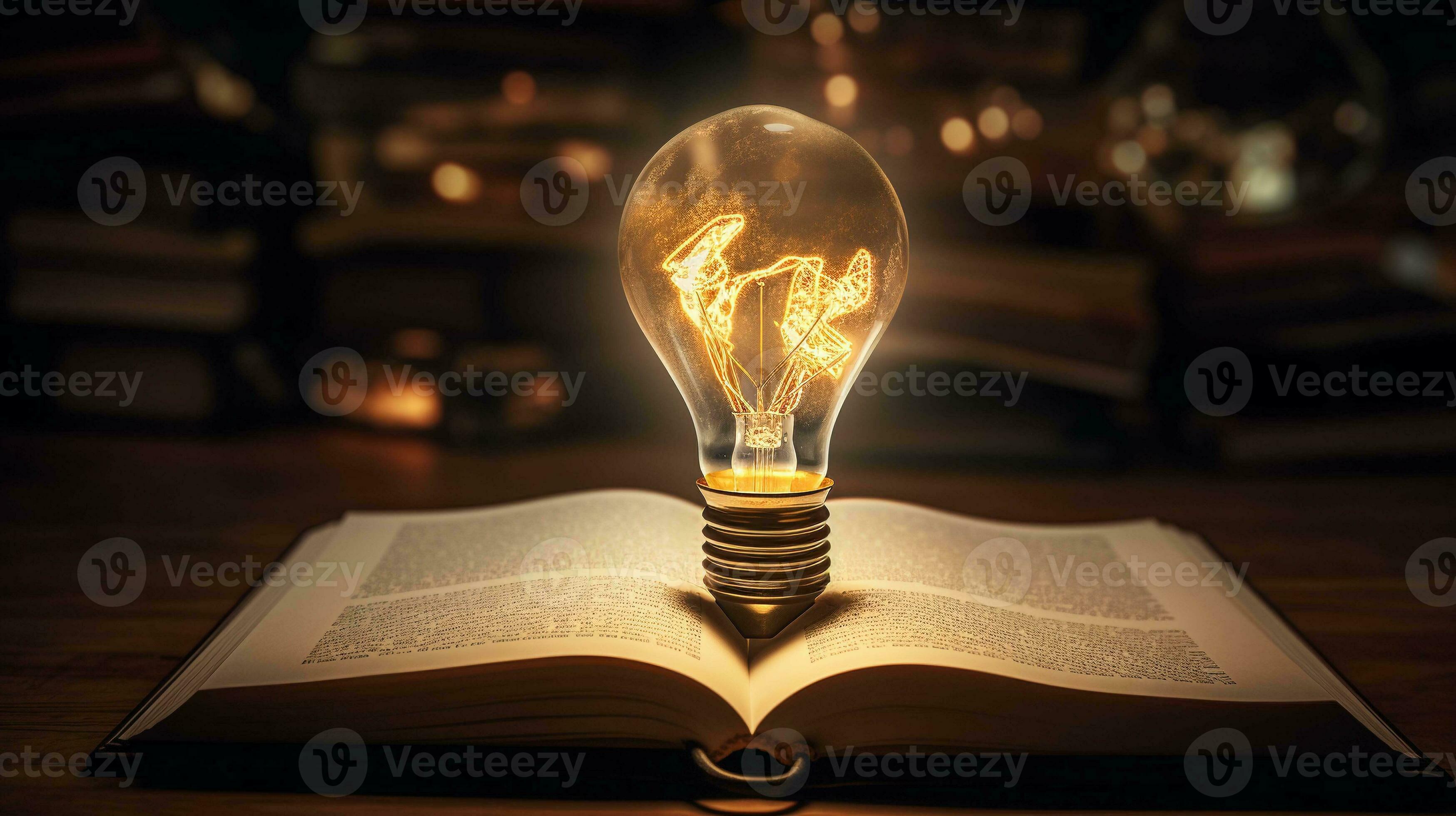 Book gives Ideas. Light bulb on an open book symbolizes inspiration