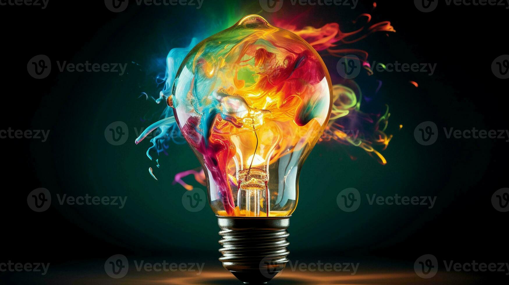 Vibrant explosion. Bursting light bulb creates a colorful masterpiece. Perfect for creative concepts photo
