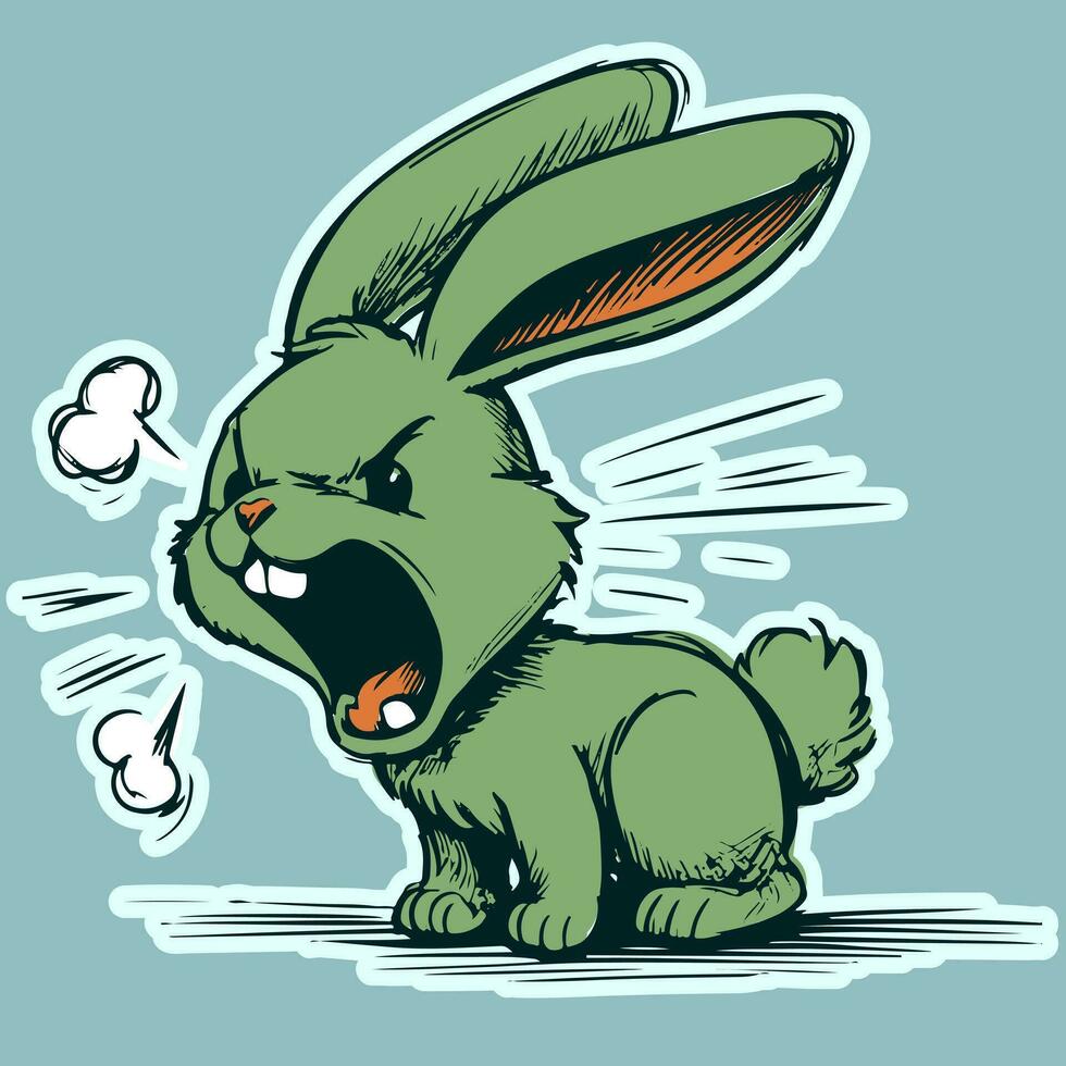 Vector of a small angry rabbit screaming with his mouth open. Cute bunny cartoon character being upset