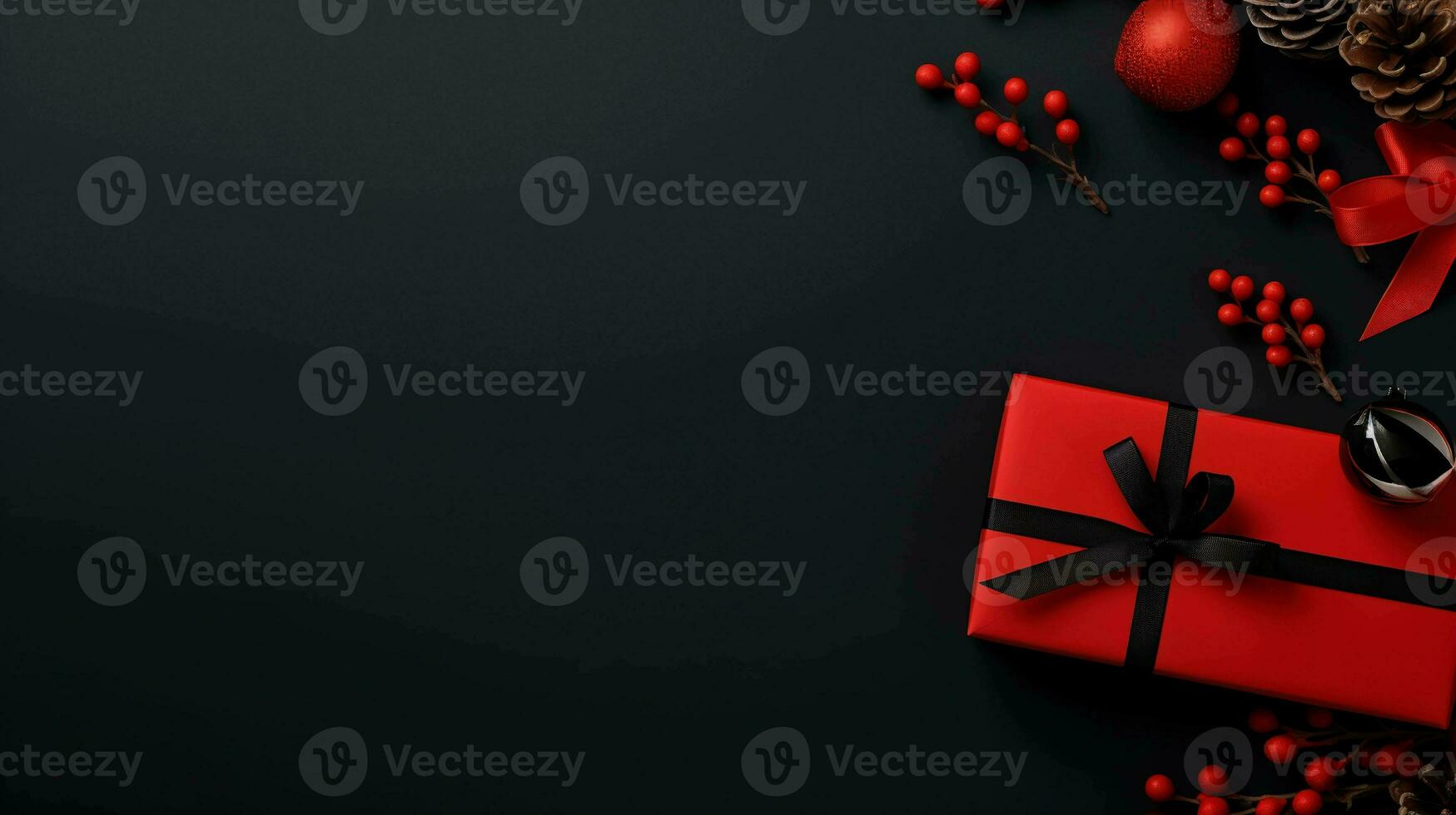 Sleek Black Friday. Bold red and black contrast with vouchers, discounts, and gifts photo