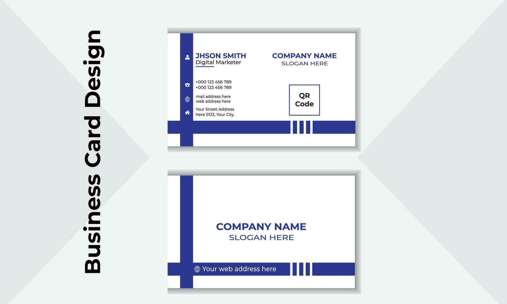 business card design with blue and white stripes vector