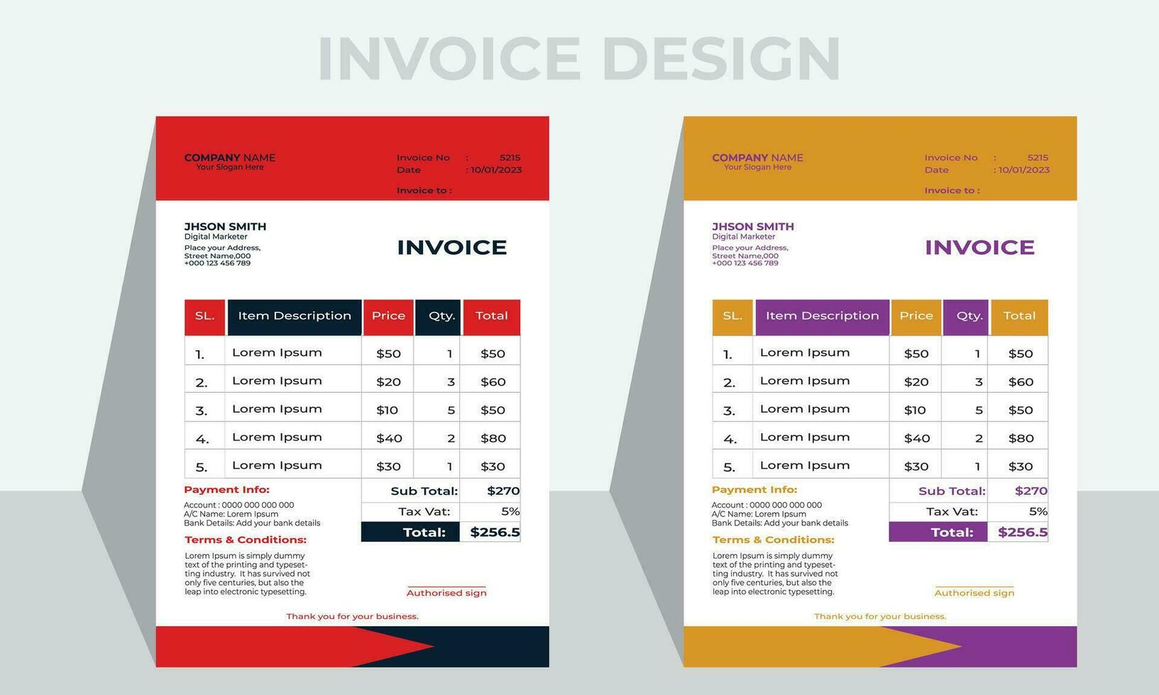 Creative and Unique abstract style corporate business invoice template.Quotation Invoice Layout Template Paper Sheet Include Accounting, Price, Tax, and Quantity. vector