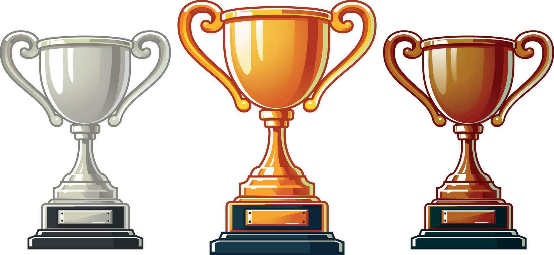 Vector gold, silver and bronze winners cup. trophy set for winners