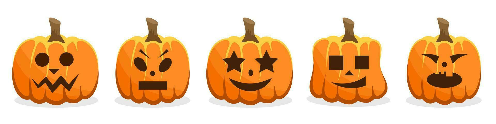 Víspera de Todos los Santos calabazas en un blanco antecedentes. calabaza emociones enojo, alegría, tristeza. vector