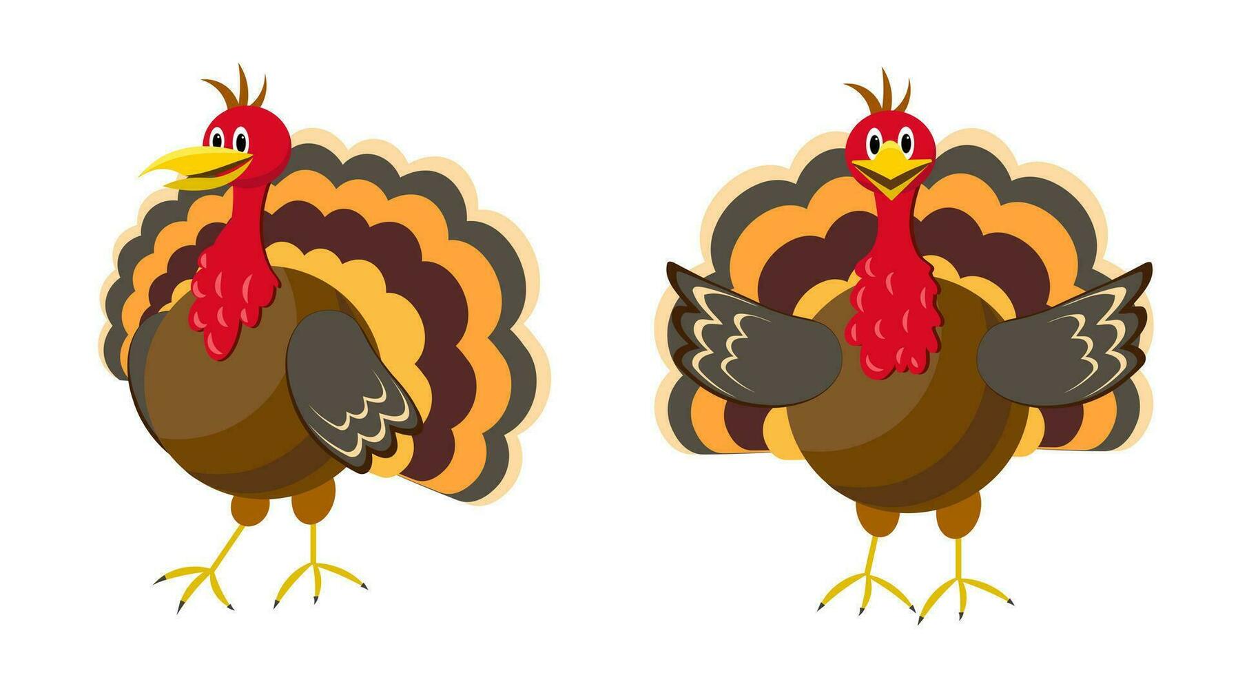 Thanksgiving day. Turkey illustration. Festive turkey. Two brown turkeys vector