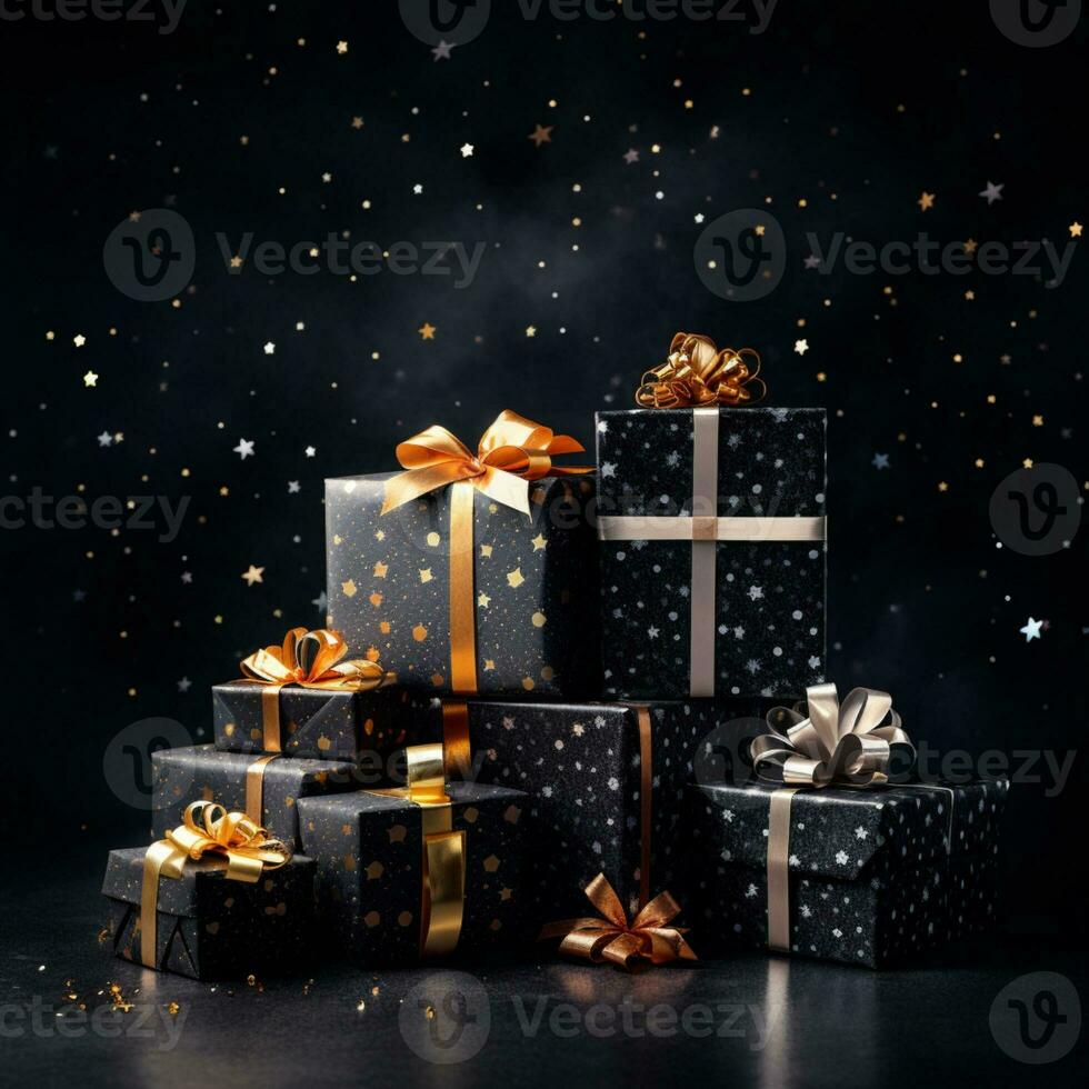 Black Gift in the black background photo