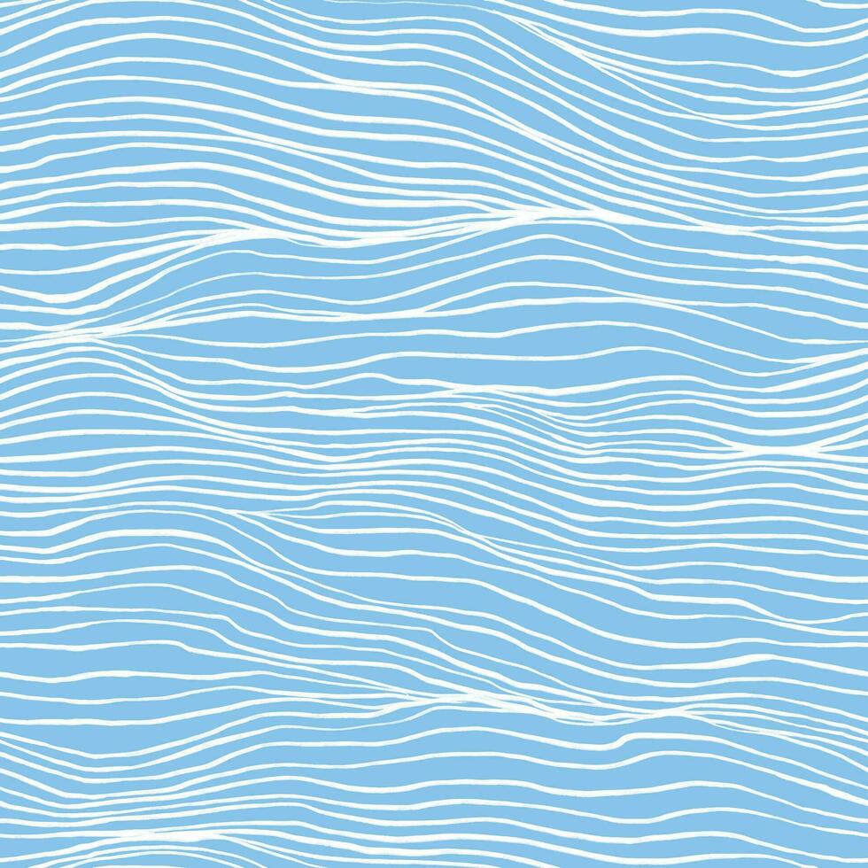 Seamless linear wavy pattern. Marine texture, white wavy lines on blue background vector