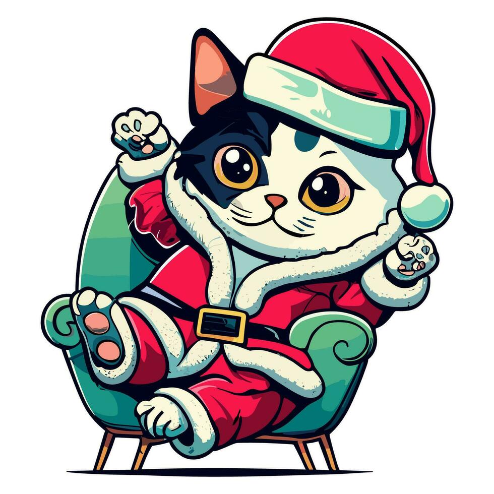 linda gato con Papa Noel claus disfraz vector