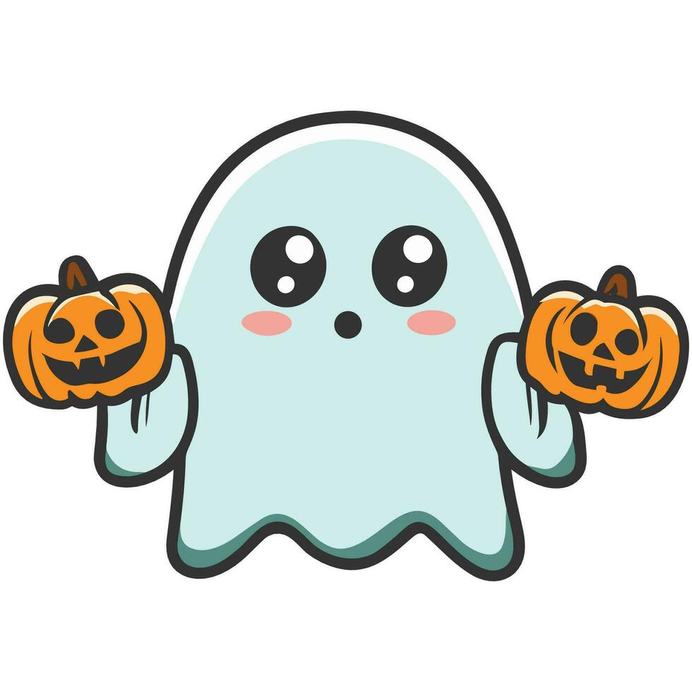 Cute Ghost with Pumpkin vector