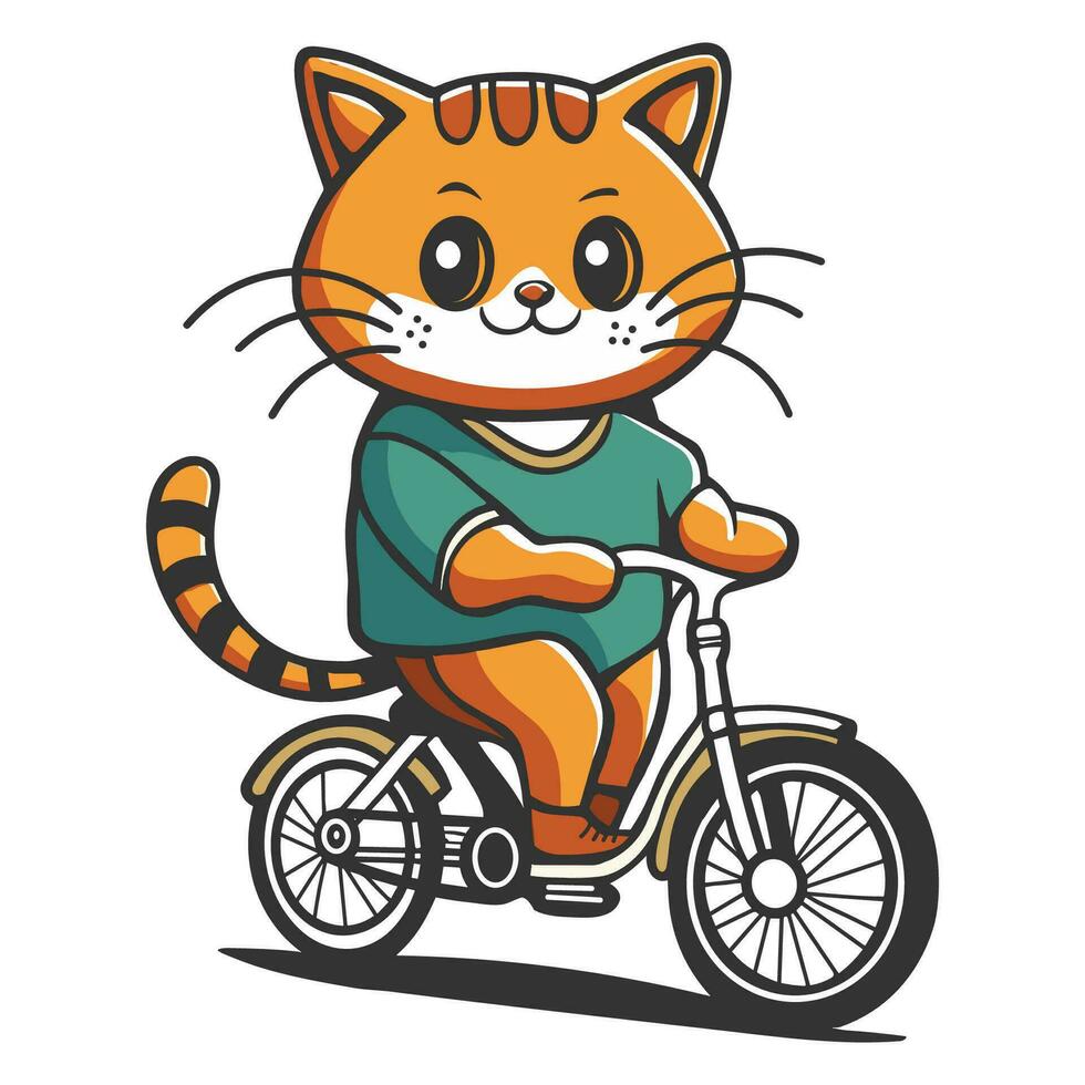 cute cat on bicycle vector