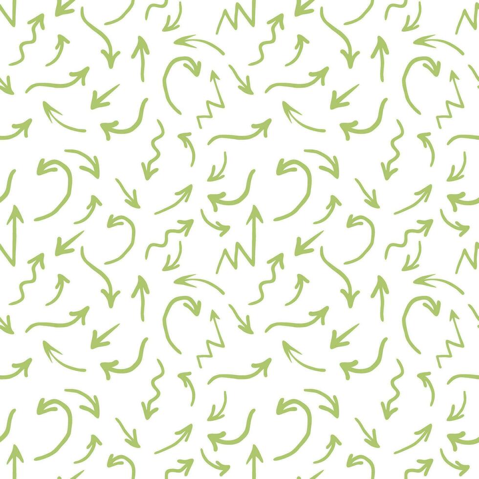 Hand drawn seamless pattern green arrow illustration on white background. Great for label, print, packaging, fabric. vector
