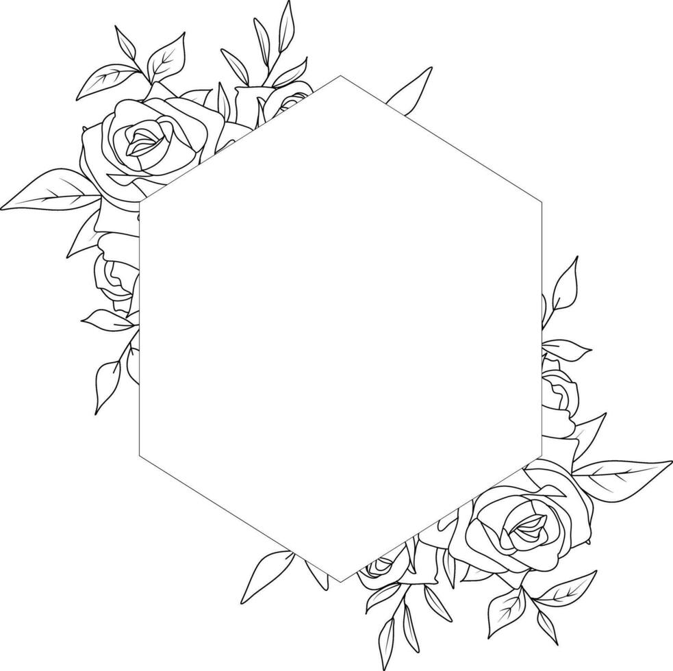 floral frame with black and white sketch of roses, concept for a wedding invitation or greeting card vector