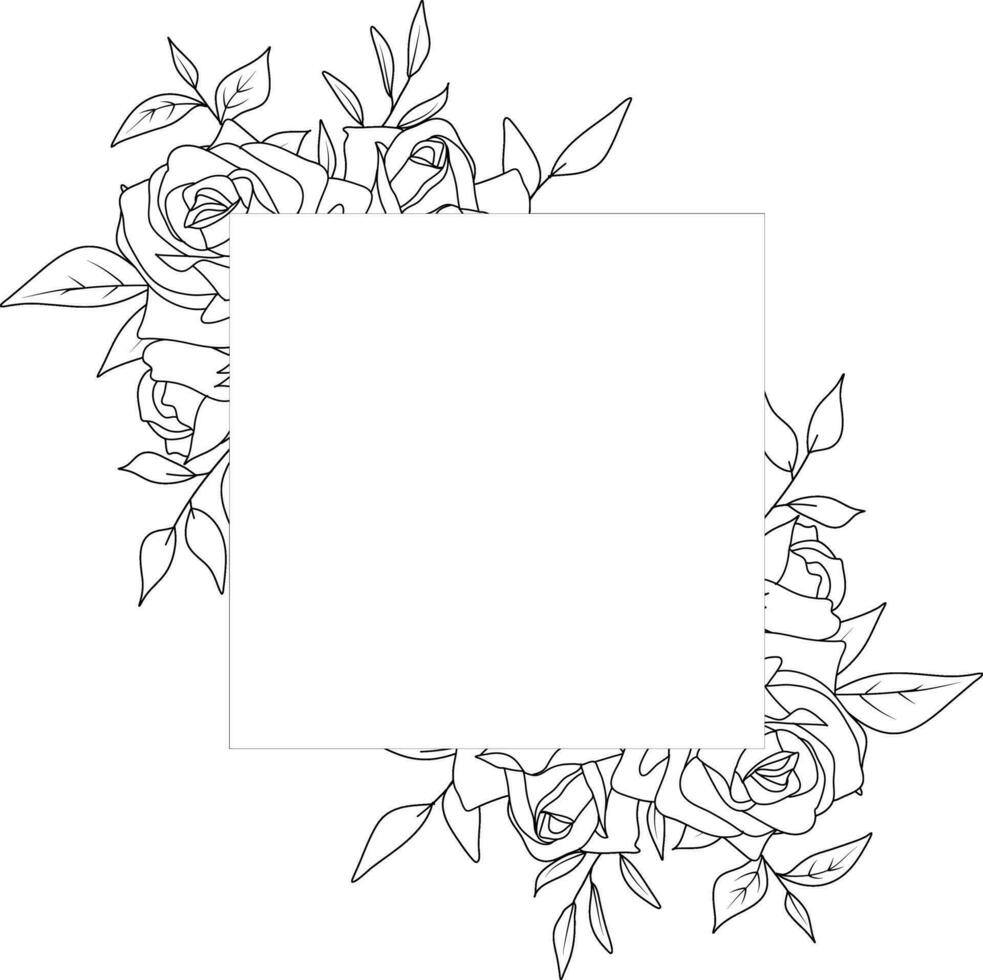 floral frame with black and white sketch of roses, concept for a wedding invitation or greeting card vector