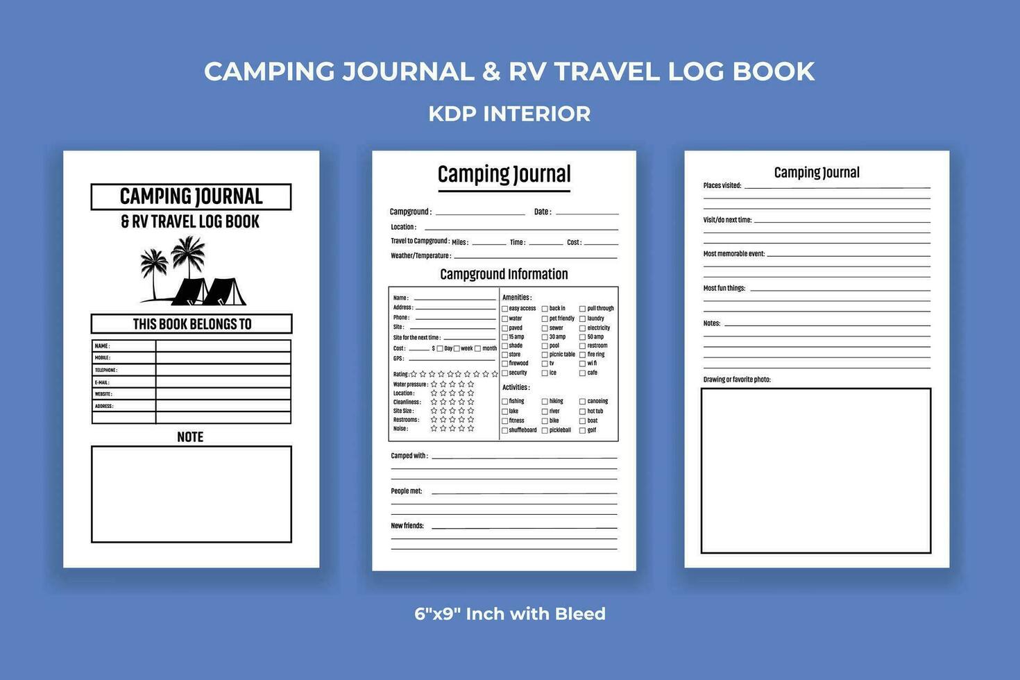 Camping Journal and RV Travel Log Book KDP Interior vector