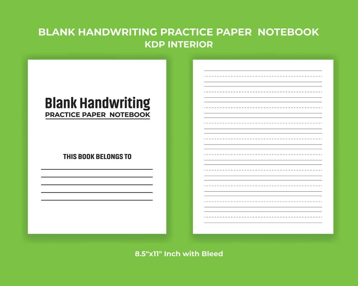 Blank Handwriting Practice Paper Notebook KDP Interior vector