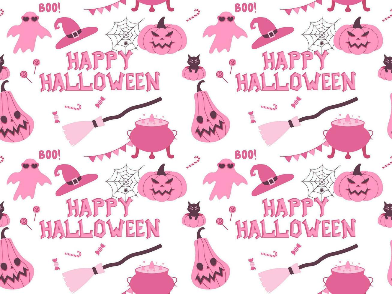 Pink Halloween pattern for party. Cartoon seamless pattern Vector illustration