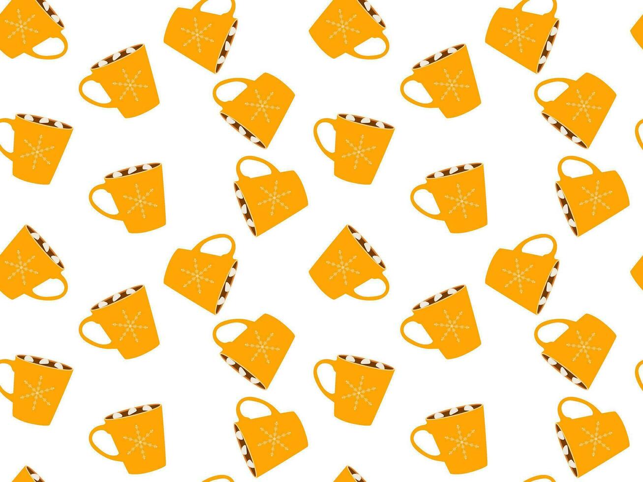 Yellow Seamless winter hot drinks pattern. Vector flat repeated background for wallpaper, wrapping, packing, textile