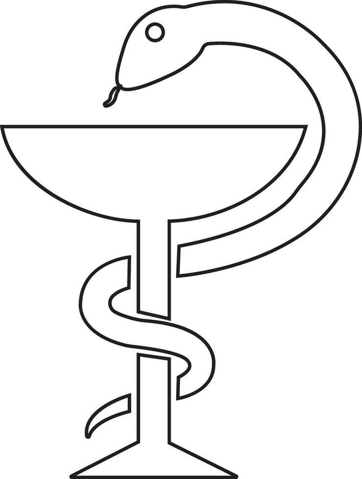 Caduceus Medical snake icon in line. isolated on transparent background. symbol Medical goblet design and Snake Square Black Reptiles Silhouettes. Abstract sign snake. Vector for apps and website