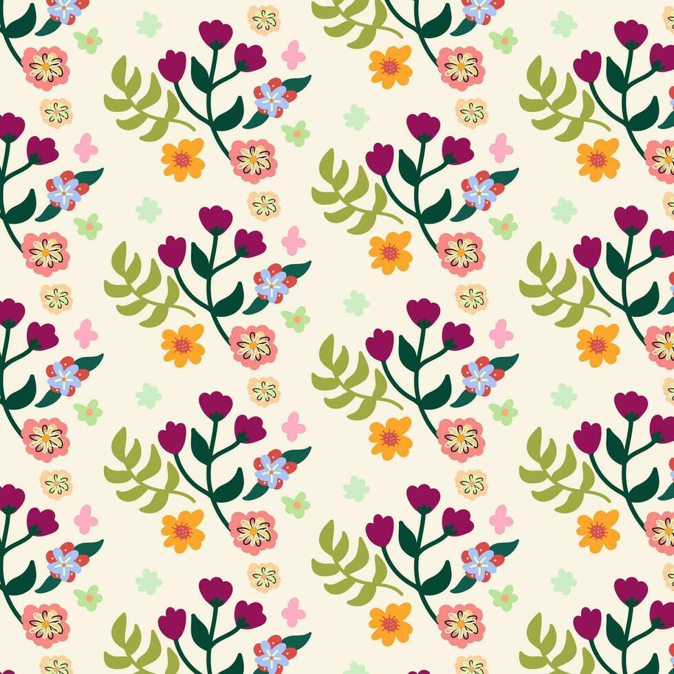 Seamless childish pattern with cute hand drawn flower. for fabric, print, textile, wallpaper, apparel vector