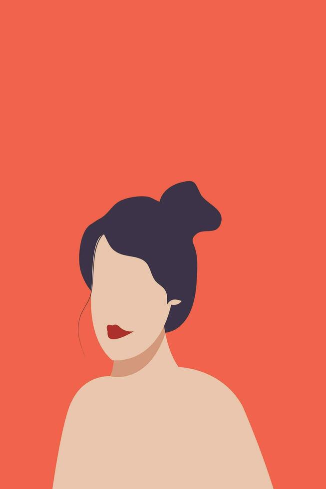 Beautiful woman with long hair and red lips. Vector illustration.