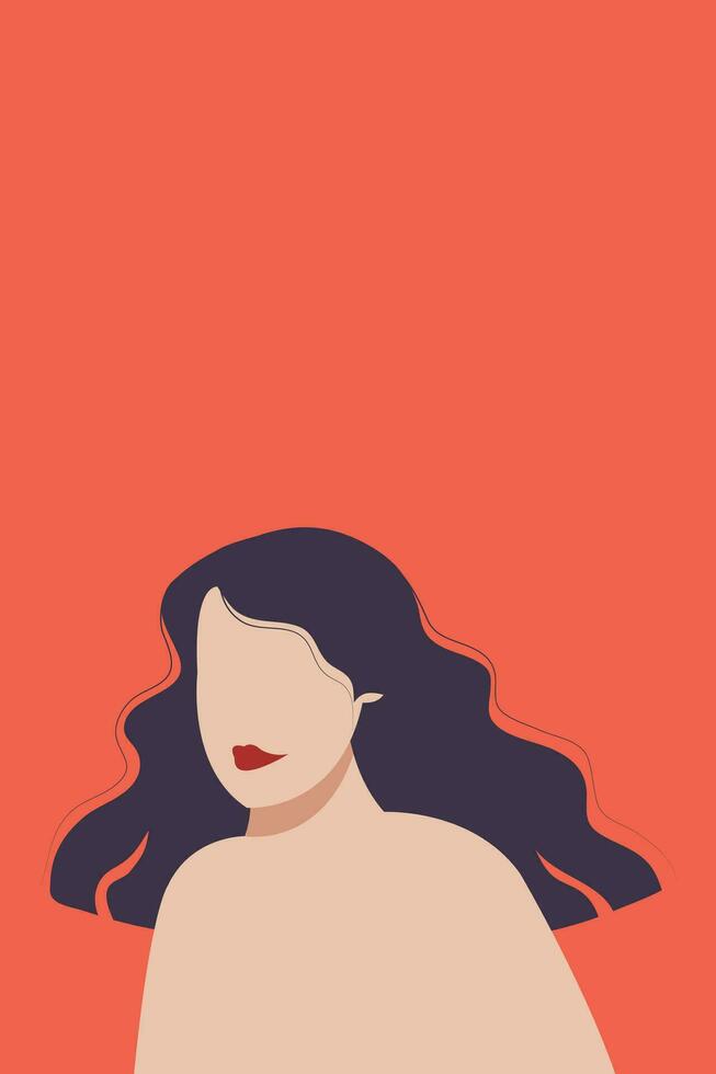 Beautiful woman with long hair and red lips. Vector illustration.