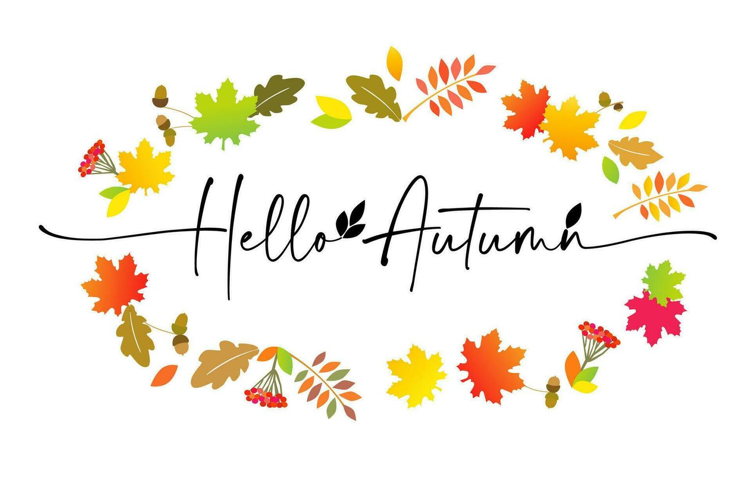 Hello Autumn calligraphy. Fall leaves vector