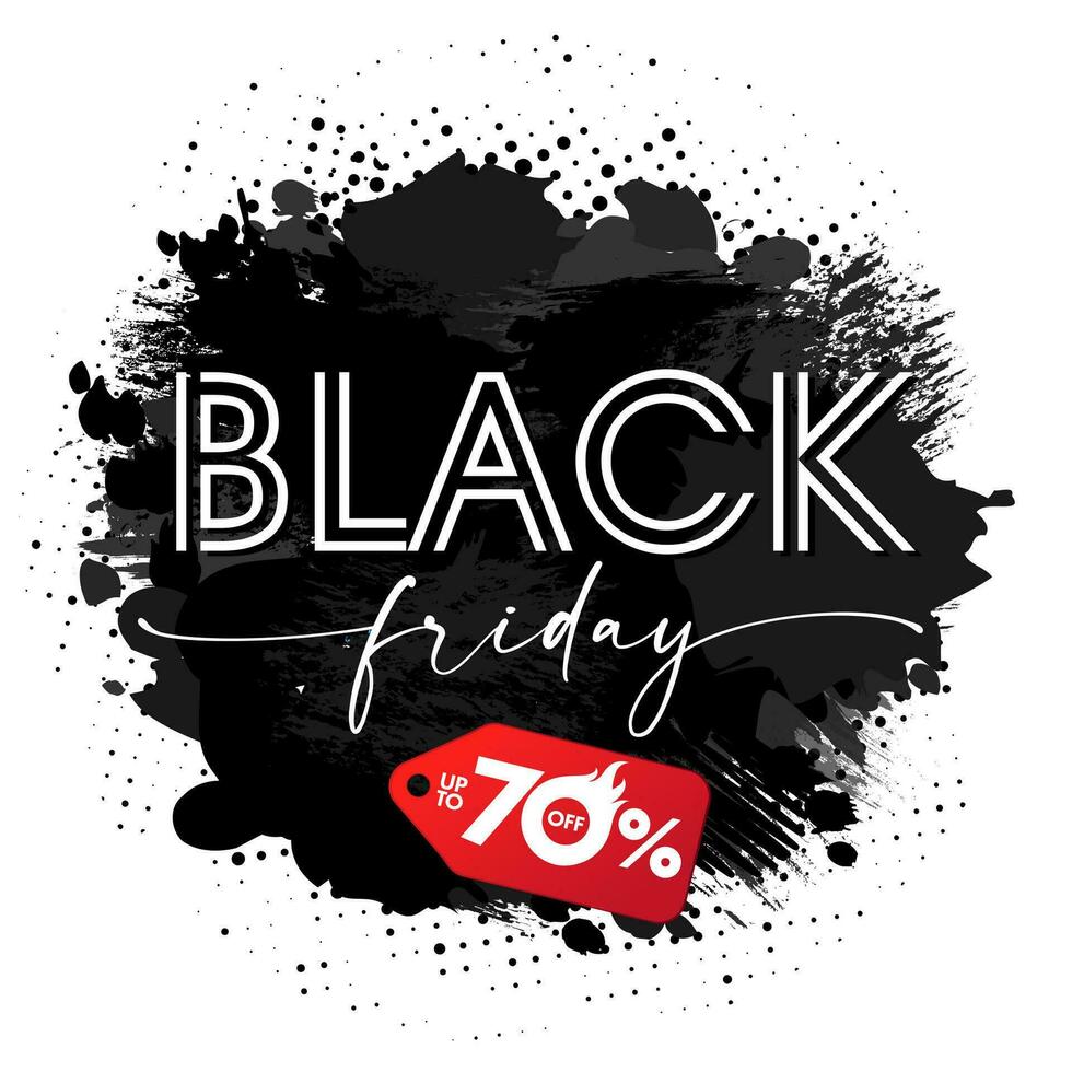 Black Friday, brush and ink grunge banner. Special offer discount up to 70 off red label vector