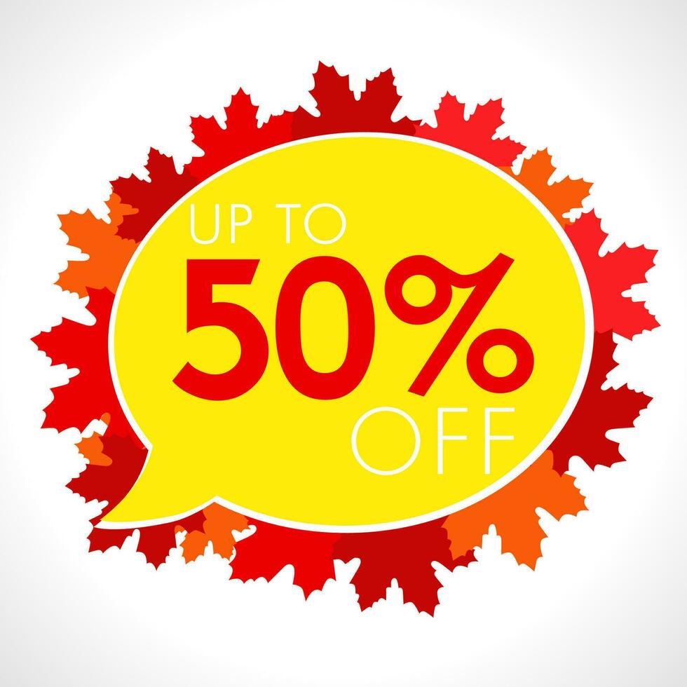 Up to 50 percent off business marketing banner. Fall seasonal advertising template vector