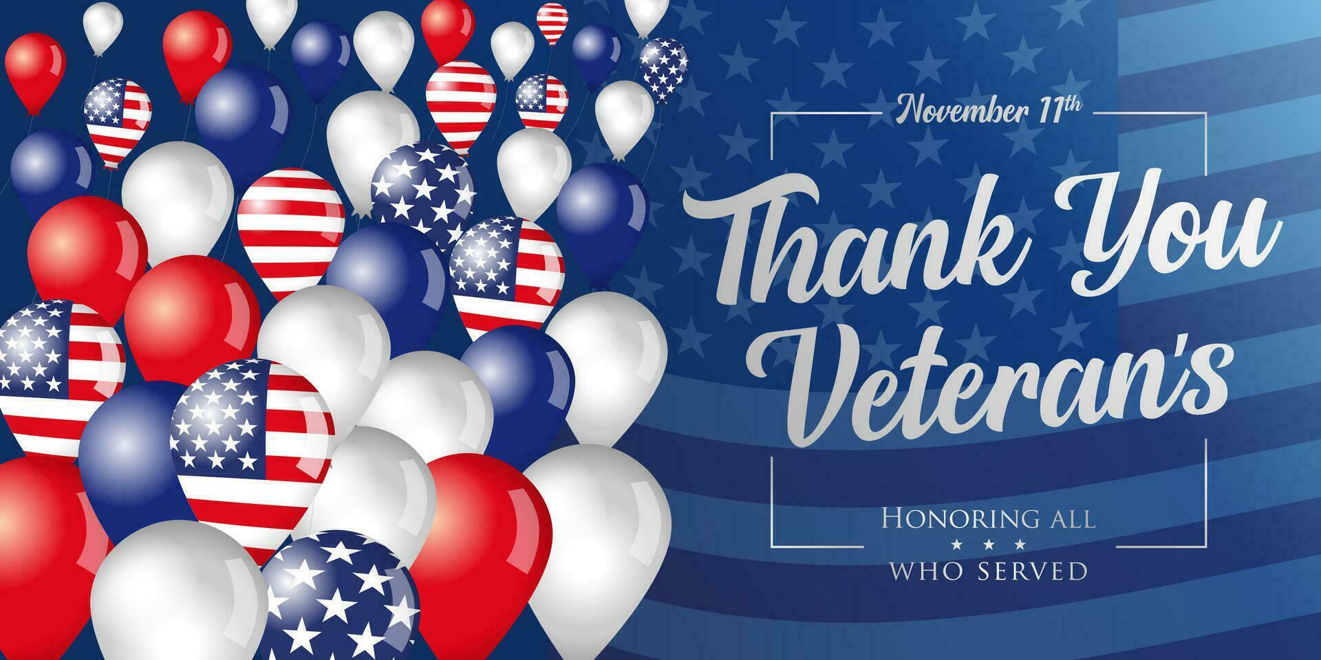 Thank You Veterans phrase and flying balloons vector