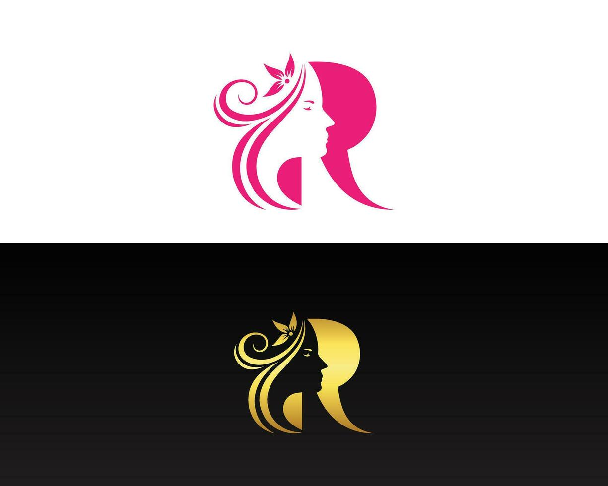 Letter R Beauty Face Logo Design Vector Icon Template.