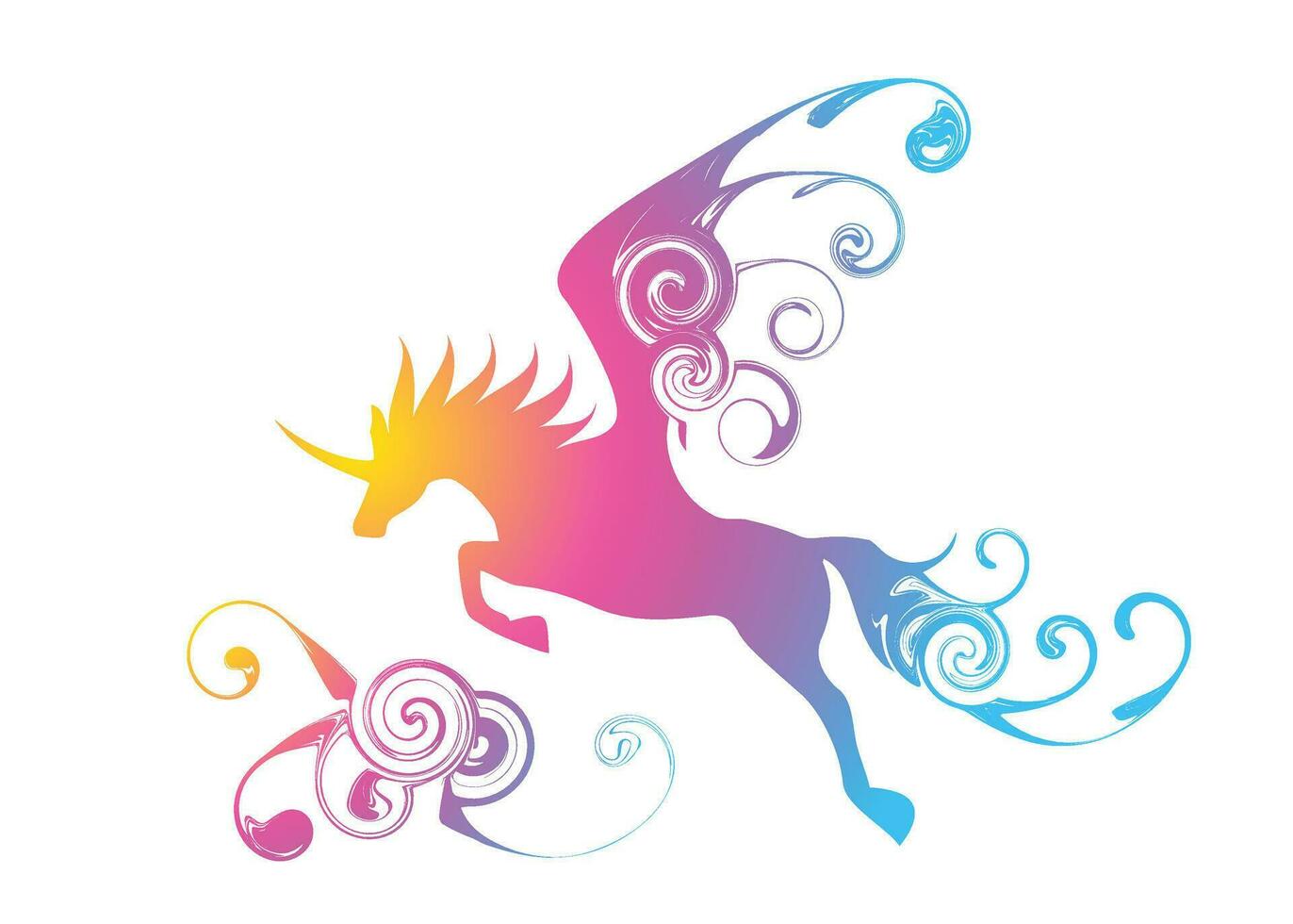 Beautiful Colorful Painting of unicorn jumping to fly wallpaper vector