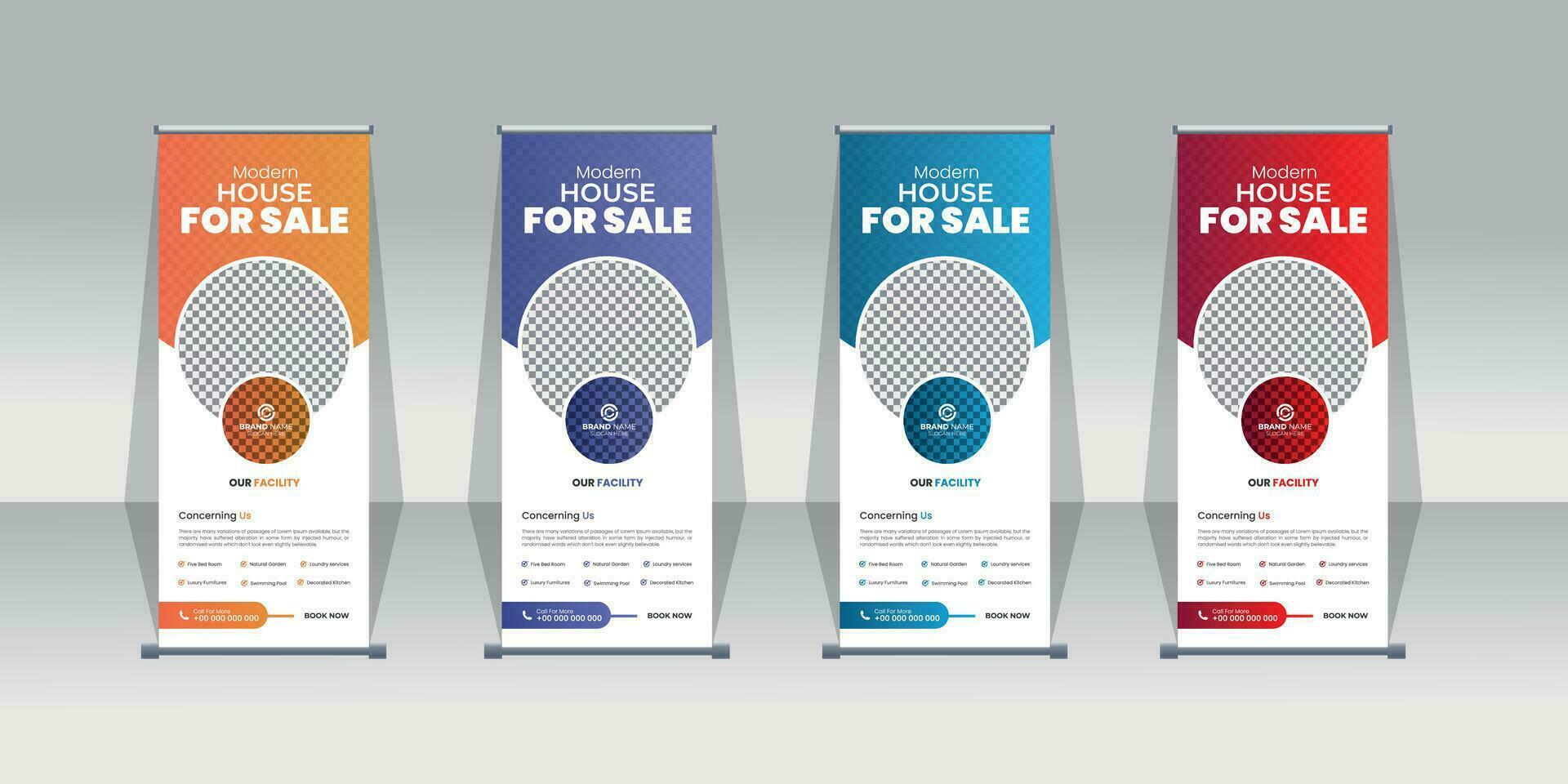 Real estate agency roll up banner design or pull up banner template vector