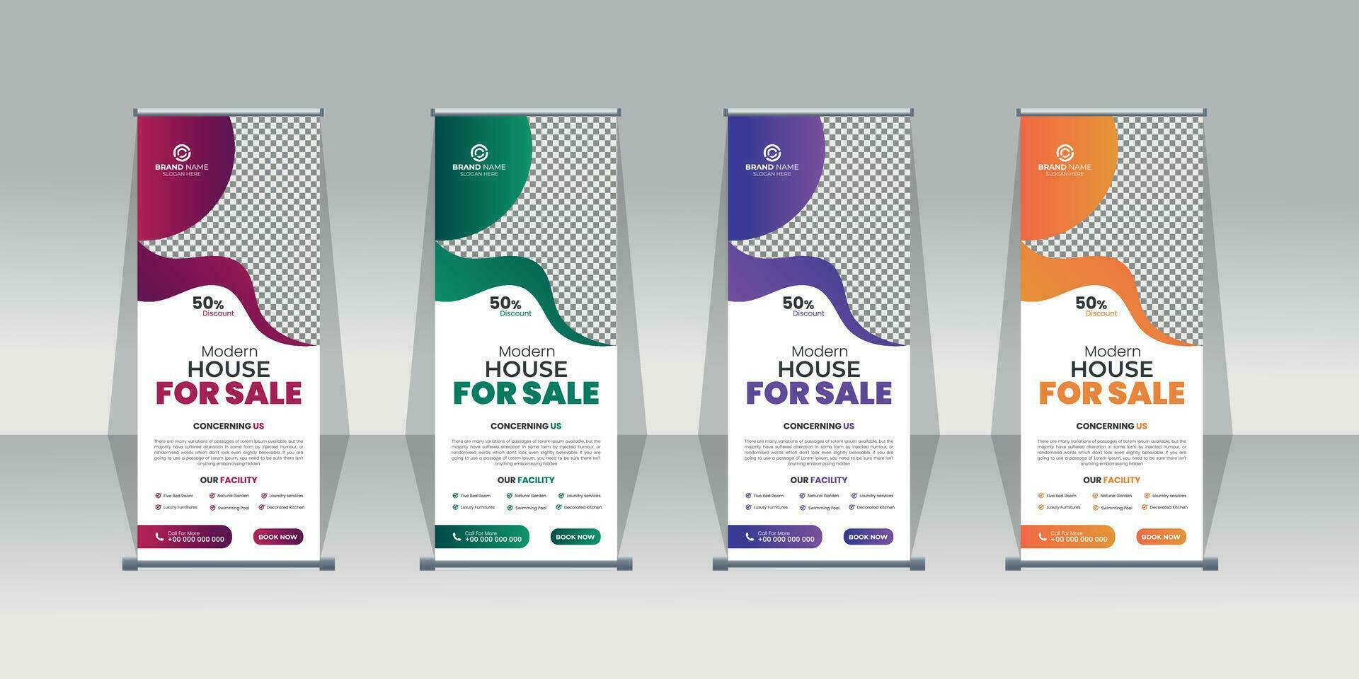 Roll up banner for real estate, home for sale real estate roll up banner, pull up banner template vector