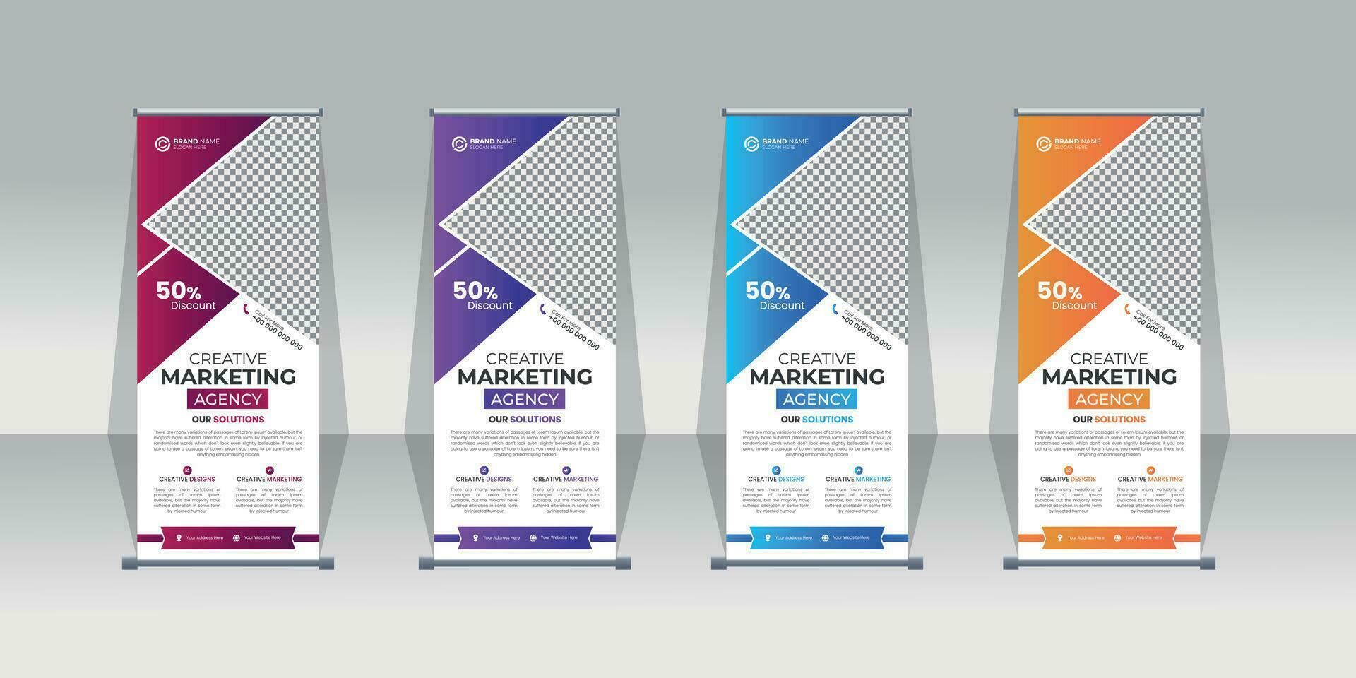 Modern corporate gradient colorful roll up standee banner design template vector