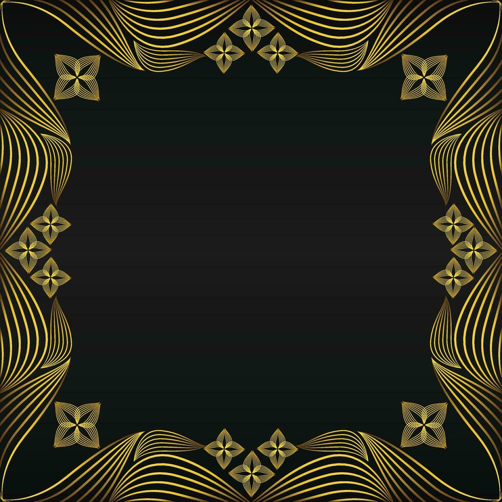 beautiful gold floral frame on black background vector