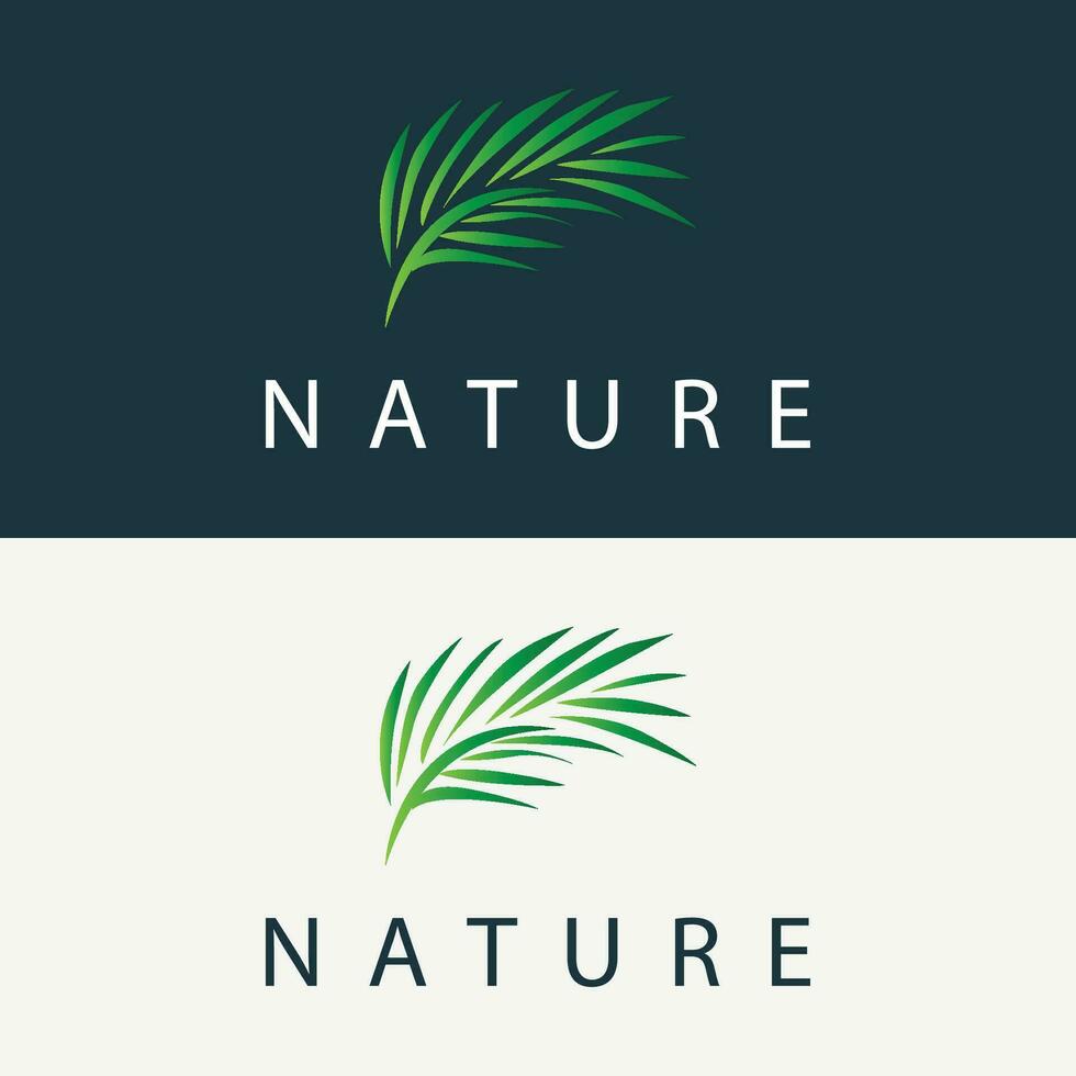 Palm Leaf Logo, Green Plant Design Vector Illustration Template