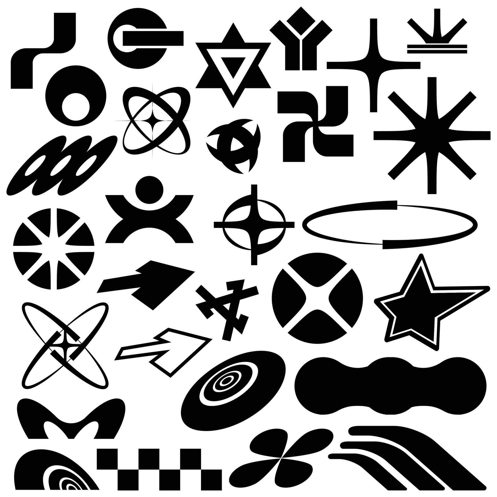 Set of vector graphic asset for streetwear design. Retro futuristic ...