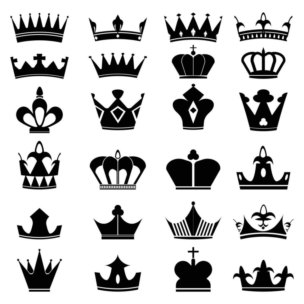 Big set of crown silhouette icons vector