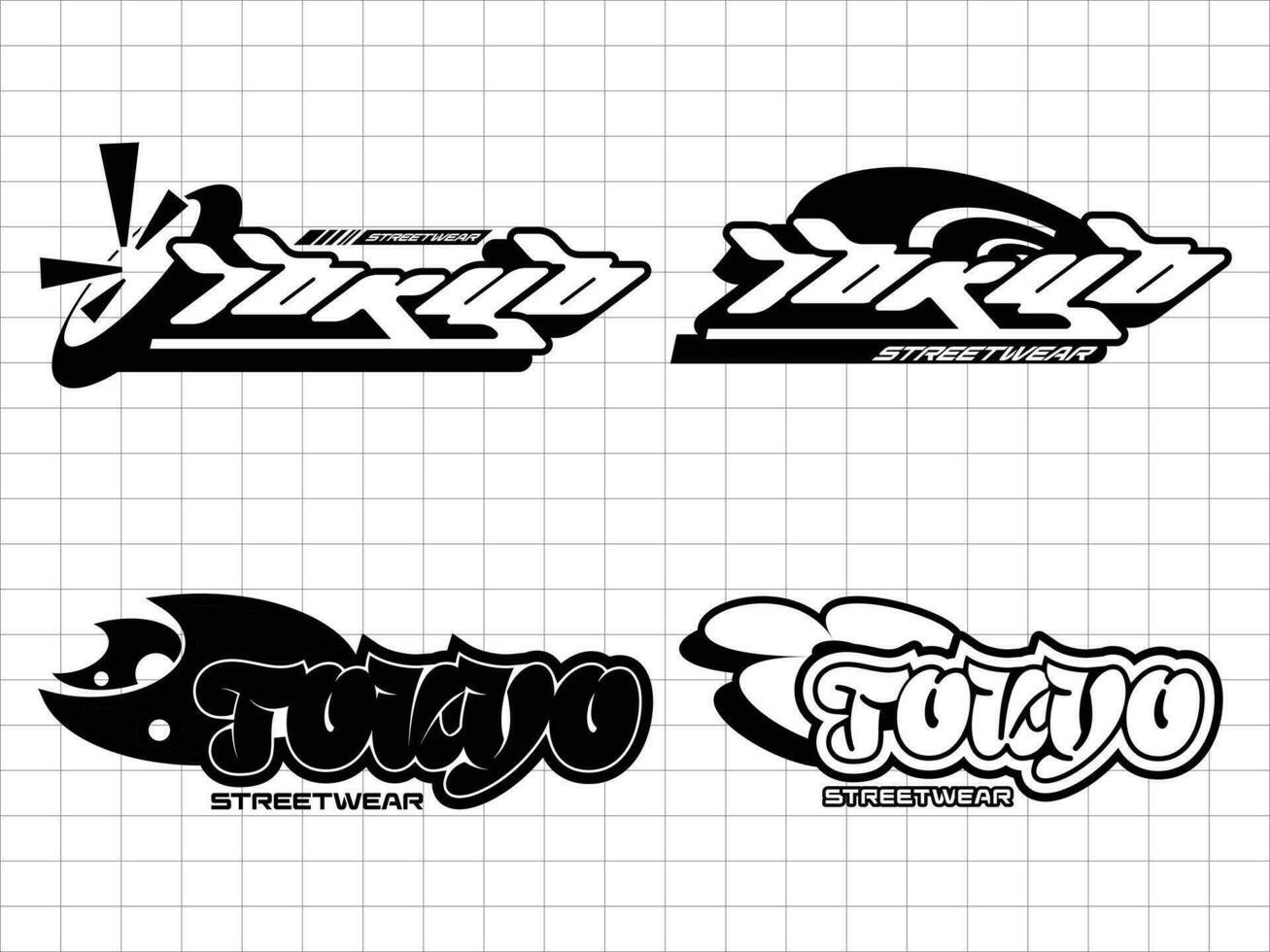 Tokyo retro futuristic for t shirt design. abstract graphic geometric symbols and objects in y2k style vector